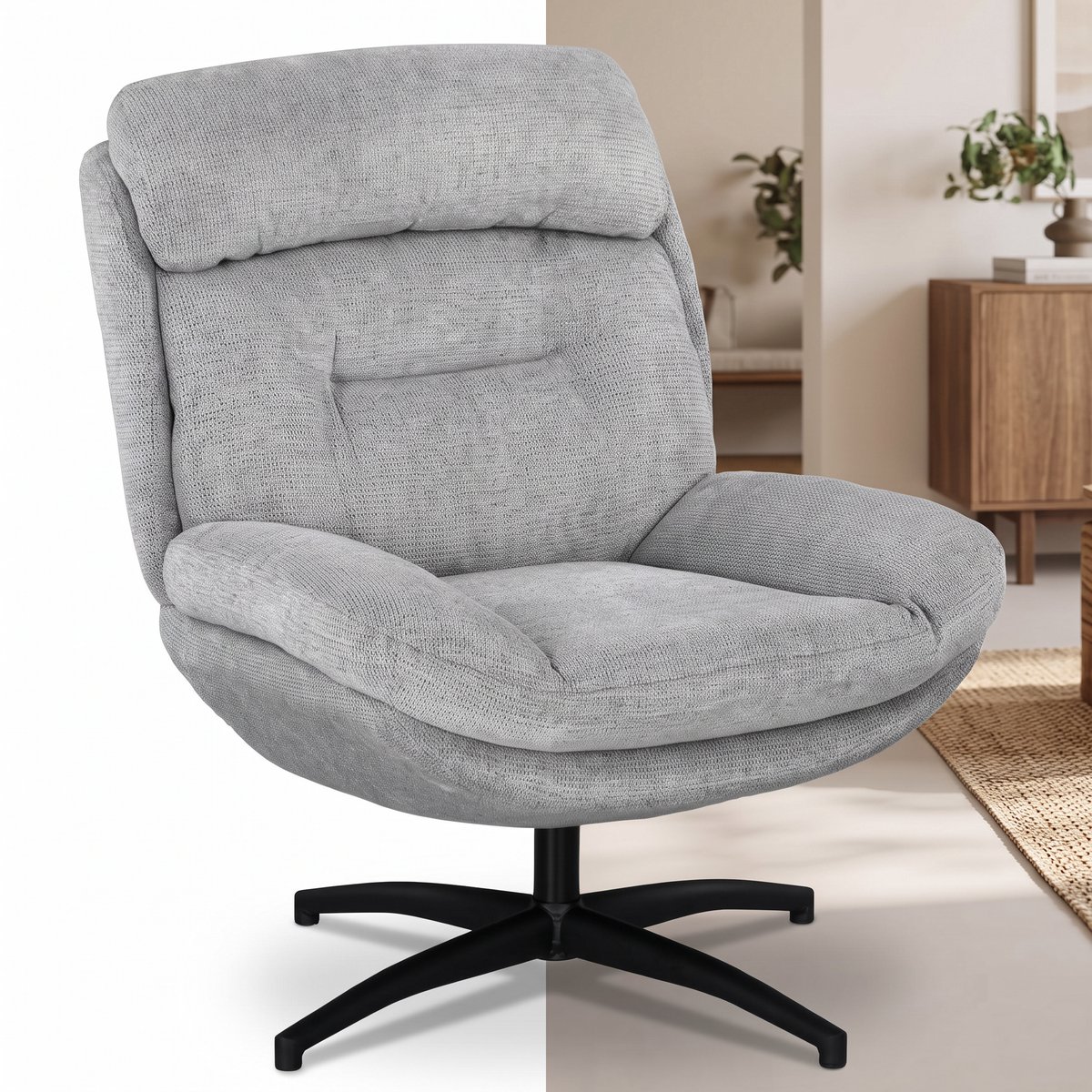 GranMaison Draaifauteuil - Relaxzetel - Relaxstoel - Relaxfauteuil - Stoel - Met armleuning - Voor één Persoon - Fluweel - Grijs