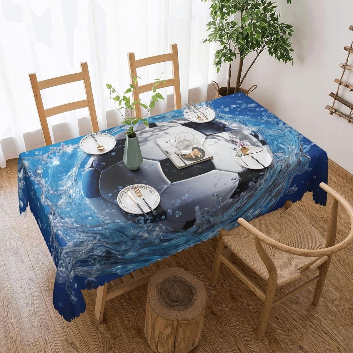 Rechthoekig Tafelkleed - Tafelhoes Waterdicht - Keuken en Buiten - Voetbal Water Patroon - 137 x 182 cm - Multicolor