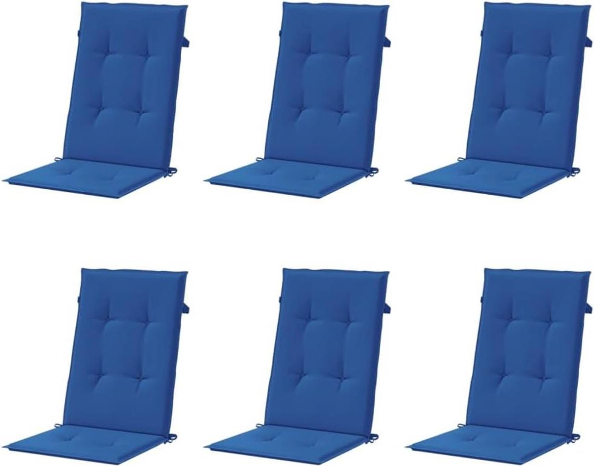 Hoge rugleuning kussens - Tuinstoelkussens set - Buiten zitten - Waterdicht polyester - 6 stuks 120x50 - Koningsblauw