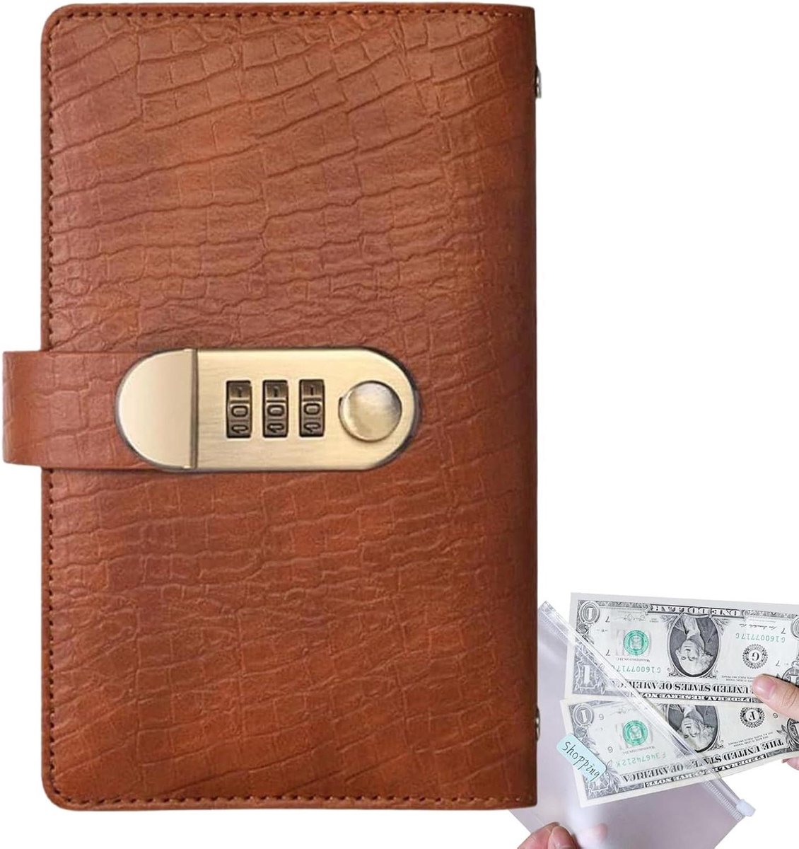 Geldbesparingsboek - Budgetplanner Portemonnee - Geld Besparen - Combinatieslot Beveiliging - 100 Pagina's - Bruin