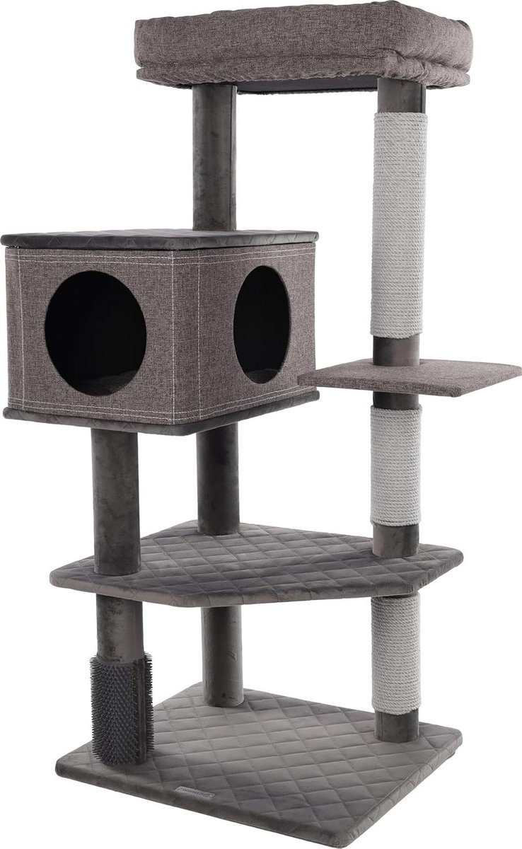 Krabpaal Fulgur - Kattenboom Krabmeubel - Spelen Krabben Ontspannen - Katoen Krabtouw Massageborstel - 76x58x125cm - grijs