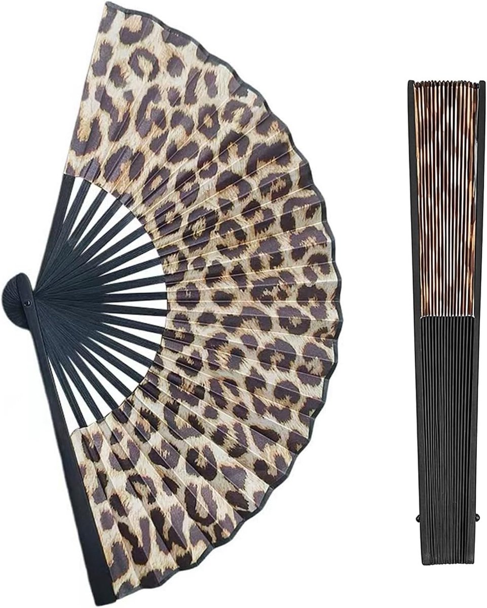 Opvouwbare Handwaaier - Luipaardprint - - Satijnen Koelende Accessoire voor Feesten en Festivals
