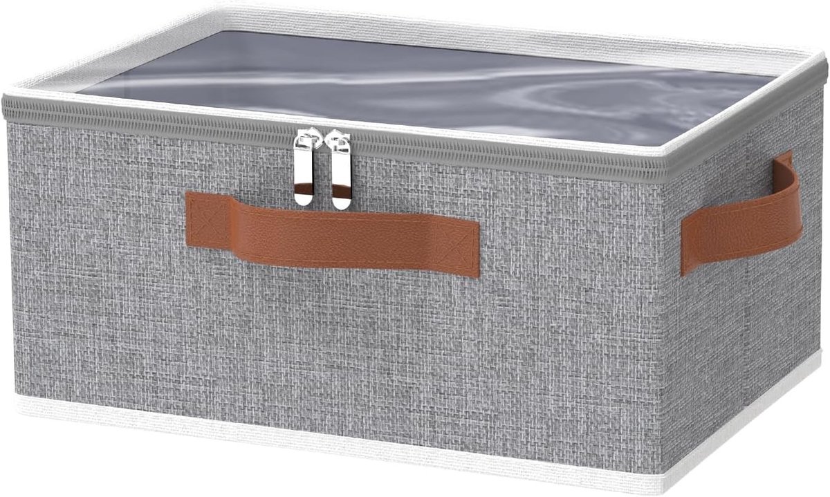 Opvouwbare Opbergdozen met Deksel, Organiser voor Kleding en Dekens, Handige Stoffen Tassen met Rits, 38 x 26 x 15 cm, Ideaal voor Thuisgebruik en Ruimtebesparing
