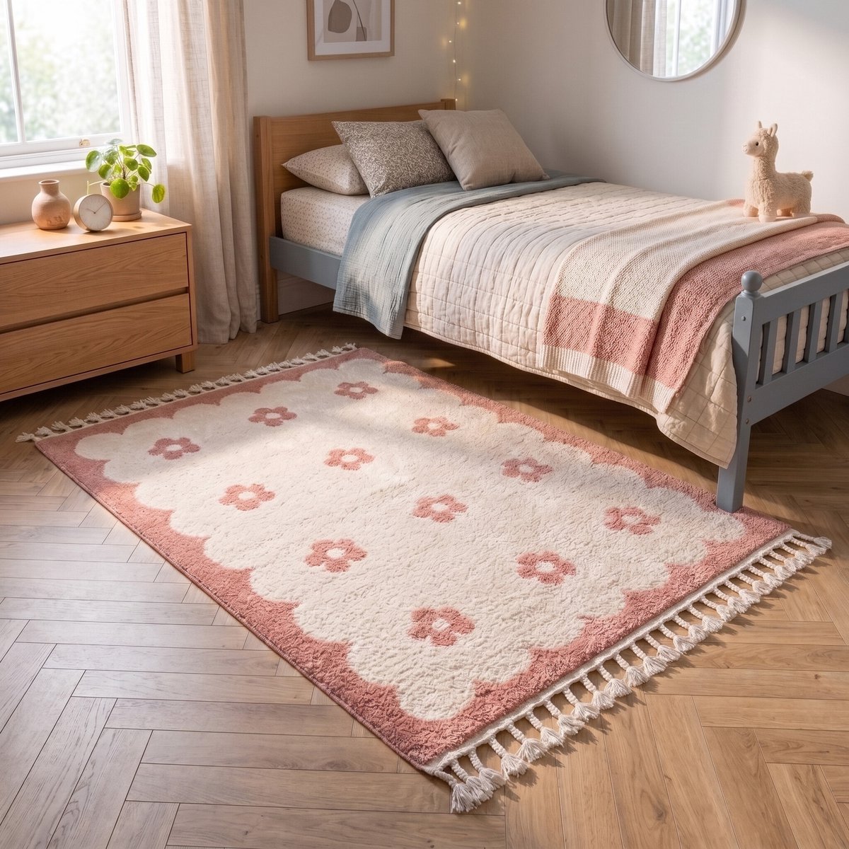 Little Olly Wasbaar kindervloerkleed - Moos Flower Roze - 200x290cm