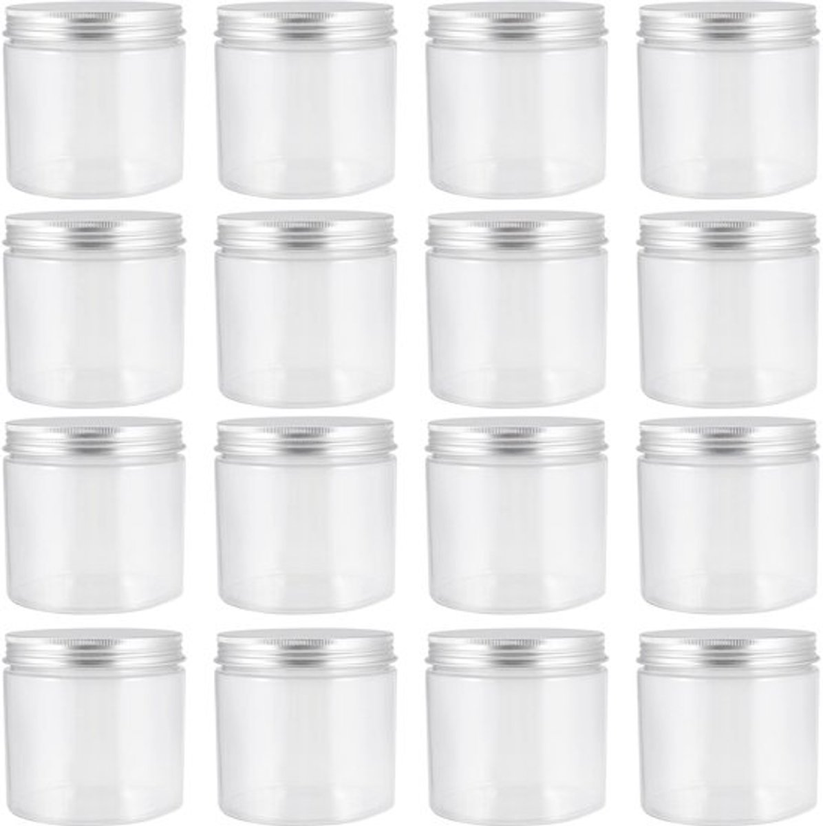 Opslagpotten 350ml - 12 Stuks - Voedselveilige Plastic Jars - Aluminium Schroefdeksel - Transparant - Duurzaam met Airtight Sluiting - Opslagcontainers