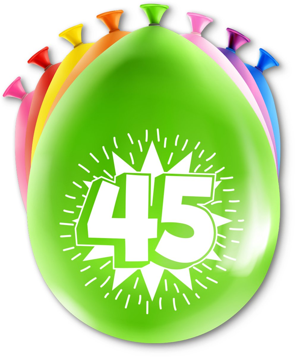 LUQ – Latex Ballonnen Happy Party 45 Jaar – 8 Stuks – Veelkleurig – Verjaardag Decor – Feest Versiering – Helium Ready