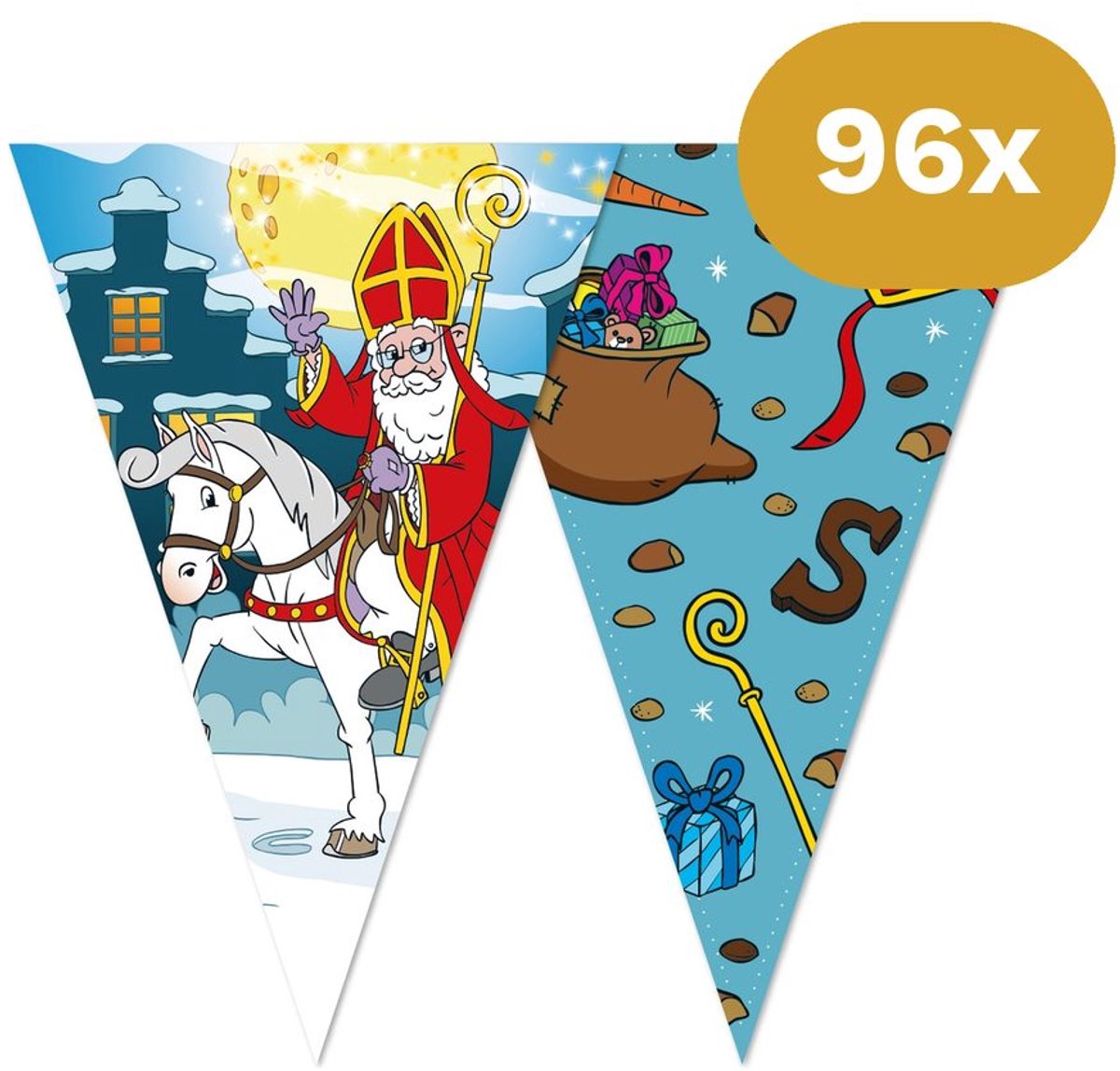 96x Vlaggenlijn Sinterklaas 10 Meter (960m Totaal) - Voordeelverpakking - 2-Zijdig Bedrukt Decoratie Piet