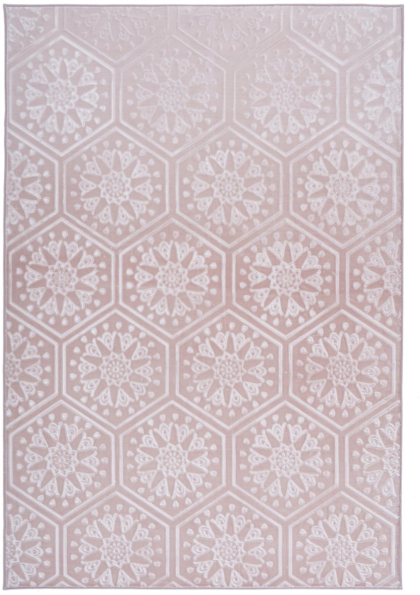 Padiro laagpolig vloerkleed 80 x 150 cm - roze - modern geometrisch patroon - geschikt voor vloerverwarming - van polyester