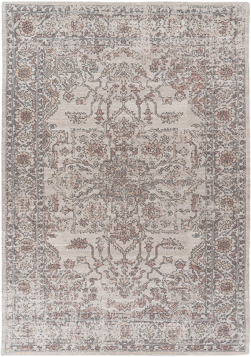 Padiro laagpolig vloerkleed 120 x 170 cm - beige - oosters vintage patroon - geschikt voor vloerverwarming - van katoen en polyester