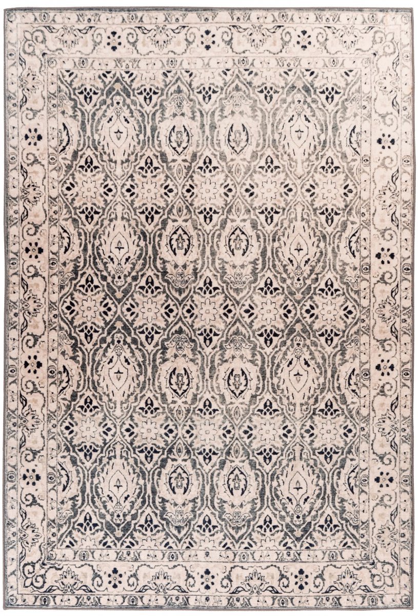Padiro laagpolig vloerkleed 80 x 150 cm - beige - vintage patroon - geschikt voor vloerverwarming - van polyester