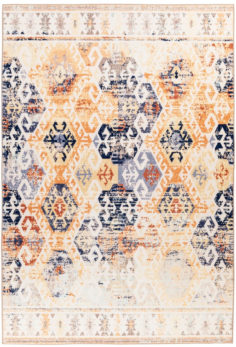 Padiro laagpolig vloerkleed 80 x 150 cm - beige - vintage patroon - geschikt voor vloerverwarming - van polyester
