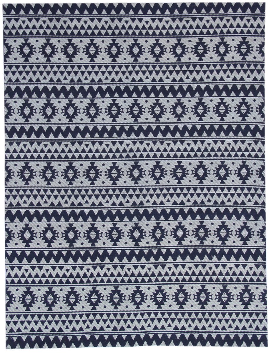 Padiro vlakgeweven vloerkleed 80 x 150 cm - blauw - vintage patroon - geschikt voor vloerverwarming - van polyester