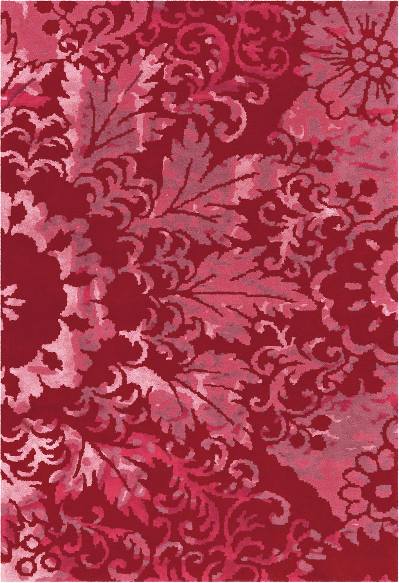 Padiro laagpolig vloerkleed 170 x 240 cm - rood - vintage patroon - geschikt voor vloerverwarming - van wol en viscose