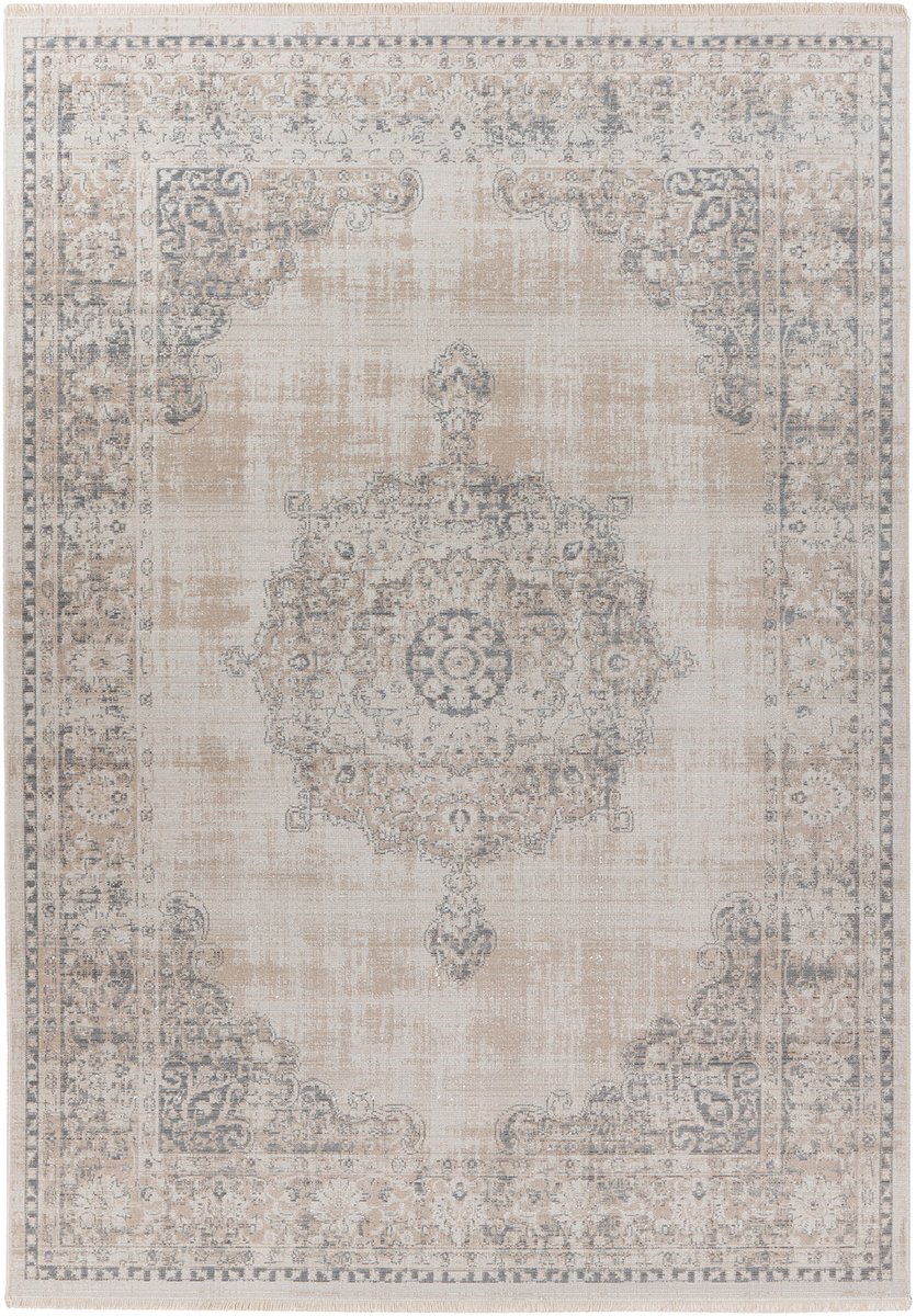 Padiro laagpolig vloerkleed 160 x 230 cm - grijs - oosters vintage patroon - geschikt voor vloerverwarming - van polypropyleen