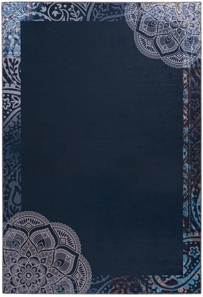 Padiro laagpolig vloerkleed 130 x 190 cm - meerkleurig / blauw - vintage patroon - geschikt voor vloerverwarming - van polyester