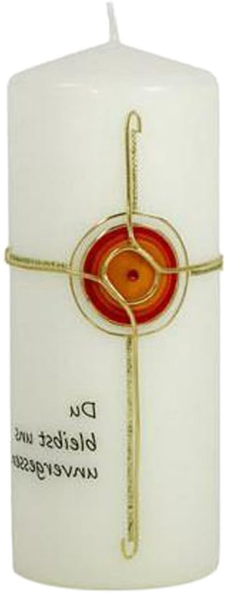 Rouwkaars kruis met cirkel - Gouden kaars herinnering - Herdenking creëren - RAL-keurmerk kwaliteit - 20 x 8 cm - Goud