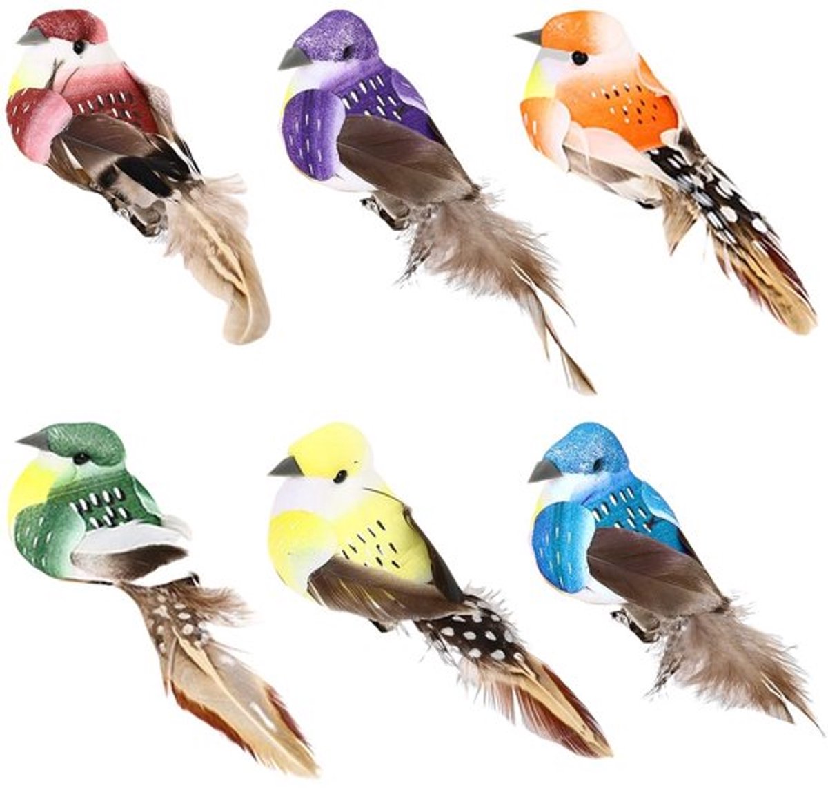 Kunstvogels 6 Stuks - Gesimuleerde Vogels - Clipdecoratieve Vogels - Tuindecoratie - Veelkleurig - 10 x 4 cm - Decoratieve Vogels