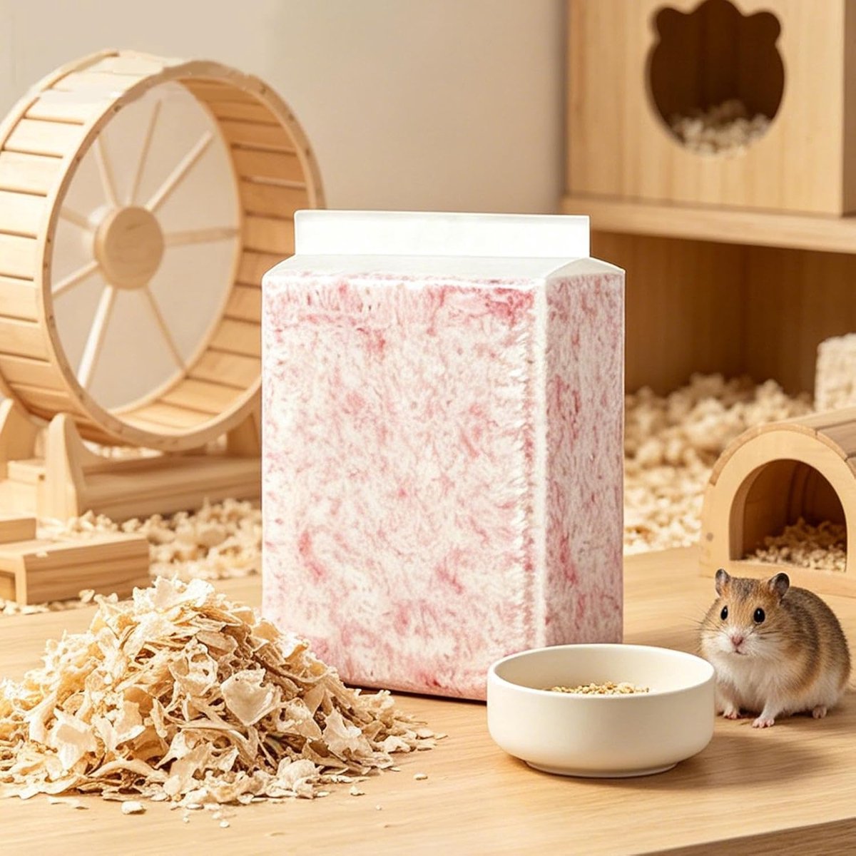 Hamster Bodembedekking - Nestmateriaal Knaagdieren - Kooien Schoon Houden - Zacht voor Pootjes - 450 g - Roze