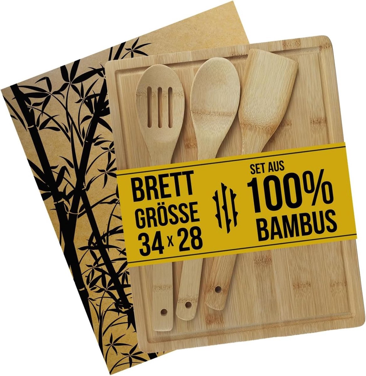 Snijplankenset met houder - Naturel - 34 x 28 cm - Bamboe Keukengerei en Snijplank - Voor Keuken en Tafel