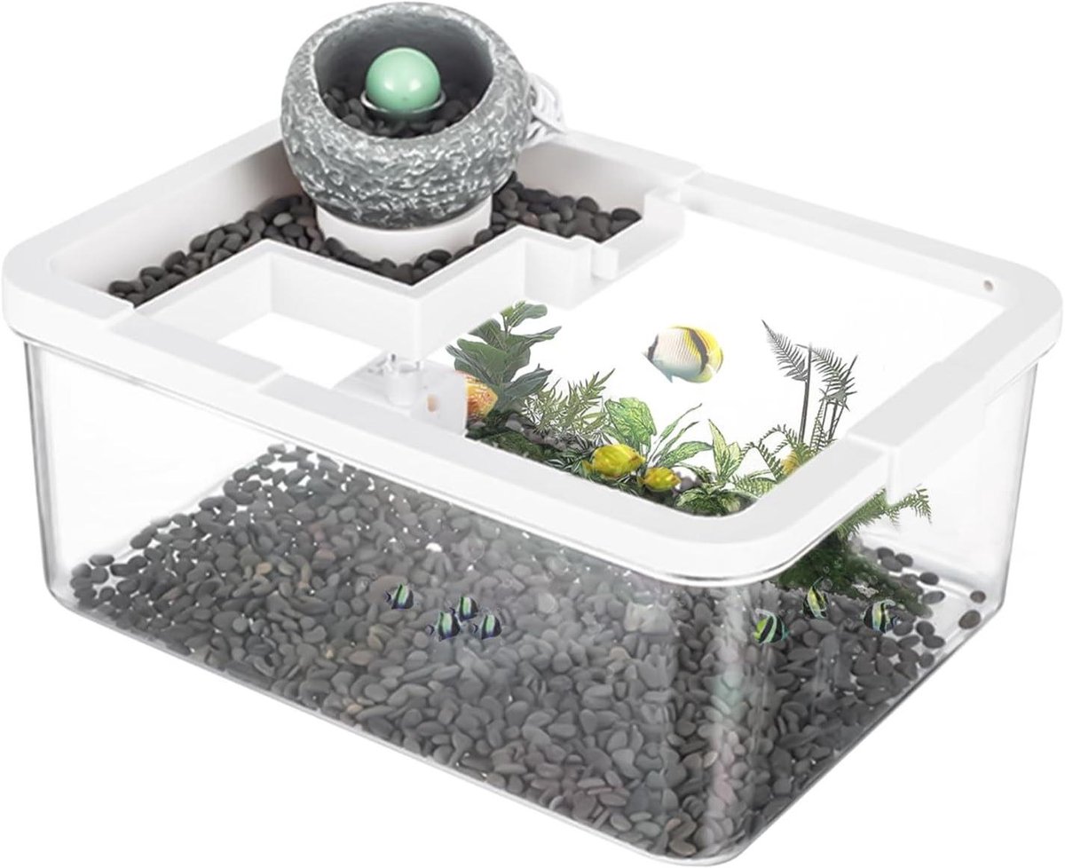 Aquarium Decoratief Bekken - Tafelaquarium Mini - Vis Verzorgen - Geïntegreerde Pomp - 29 x 22 x 12 cm - Wit