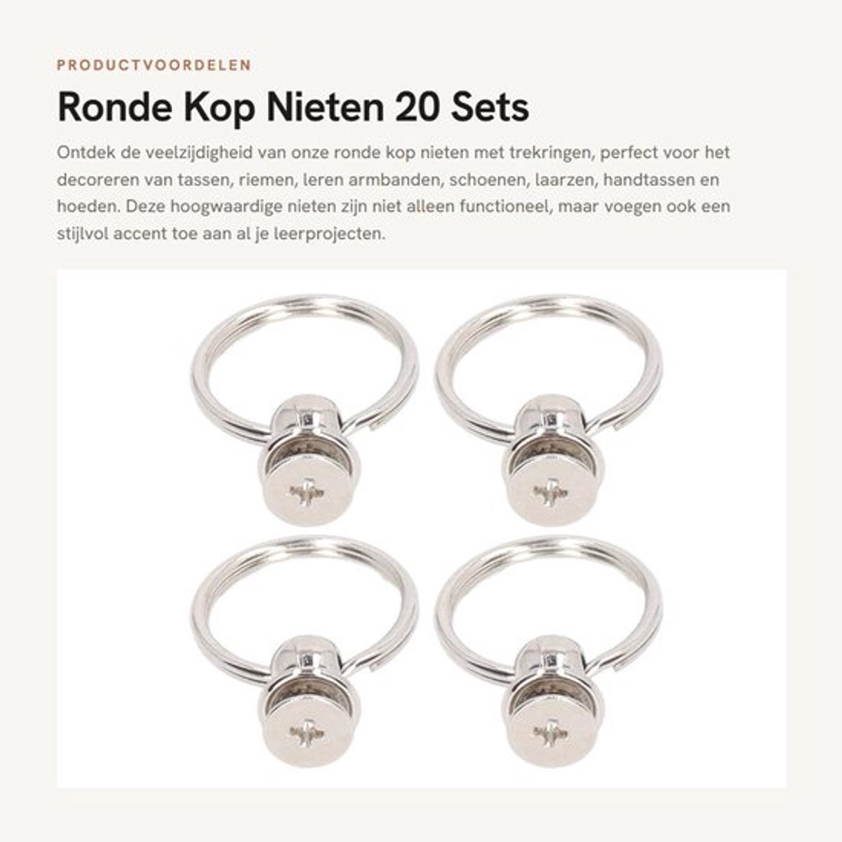 Rivet 20 Sets - Ronde Kop - Met Trekringen - Voor Leerbewerking - Sterk en Duurzaam - Eenvoudig te Installeren - Leerrivet