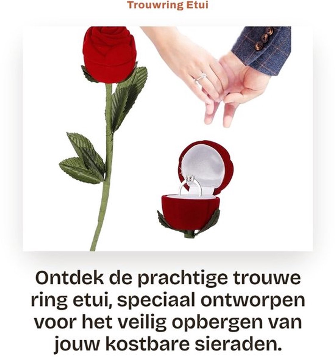 Trouwring Etui Rozenblaadje - Ringdoosje - Geschenkdoos - Oorbellenhouder - Organizer - Hoogwaardig Flanel - Ringdoos