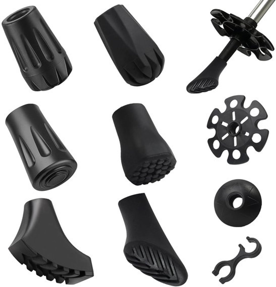 6 stuks trekkingstokken, rubberen punt, 2 stuks trekkingstokken, sneeuwborden, antislip wandelstokken, doppen, slijtvaste bergstokken, rubberen buffer met clip, wandelstokken, toerentbord voor asfalt