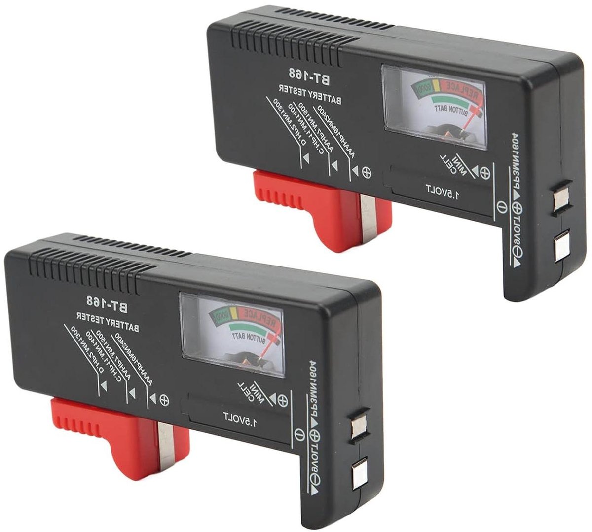 Batterijtester - Batterijniveaucontrole Kalibratieschaal - Batterijen Controleren - Wijzerontwerp - 2 Stuks - Zwart