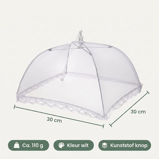 Cheqo® Vliegenkap - Voedselkap - Foodcover - Opvouwbaar en Uitklapbaar - Vliegennet - Insectennet - Eten Afdekken - Voedselafdekking - Etensbescherming tegen Insecten - voor Buiten - Picknick - BBQ - Barbecue en Tuin - Vliegenkapje - Wit van Cheqo — afbeelding 2