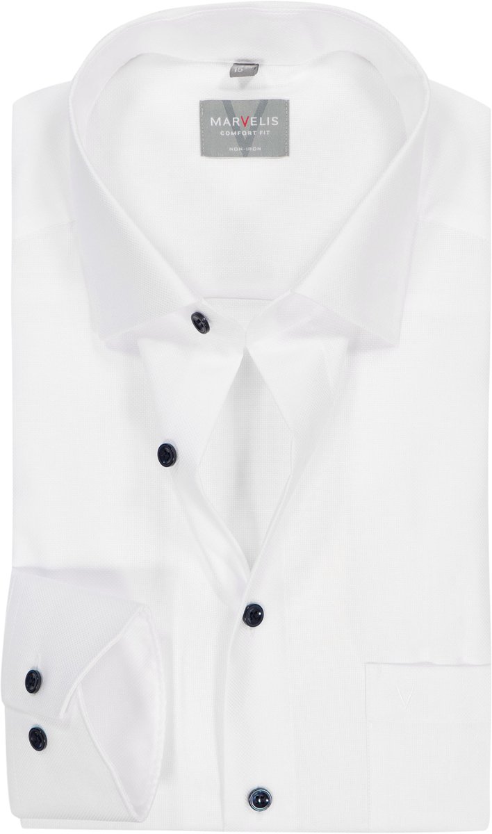 MARVELIS comfort fit overhemd - structuur - wit - Strijkvrij - Boordmaat: 47 (EU maat: 3XL)