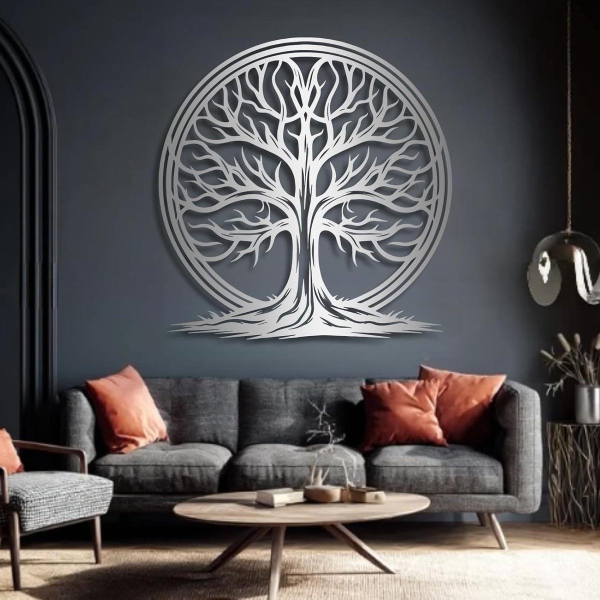 Levensboom Wanddecoratie - Metalen Takken Sculptuur - Muren Aankleden - Lasergesneden Staal - 99x97 cm - Zwart
