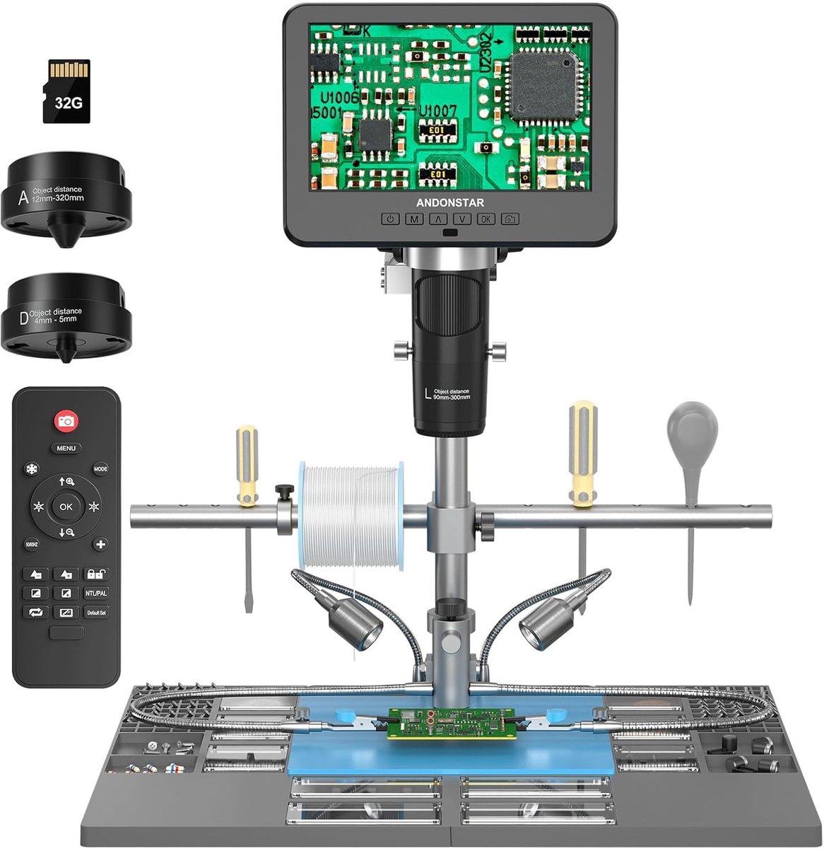 Handmicroscoop - Zwart - 7 inch - Digitale Microscoop met 3 Lenzen en HDMI - Voor Soldeerwerk en Onderzoek