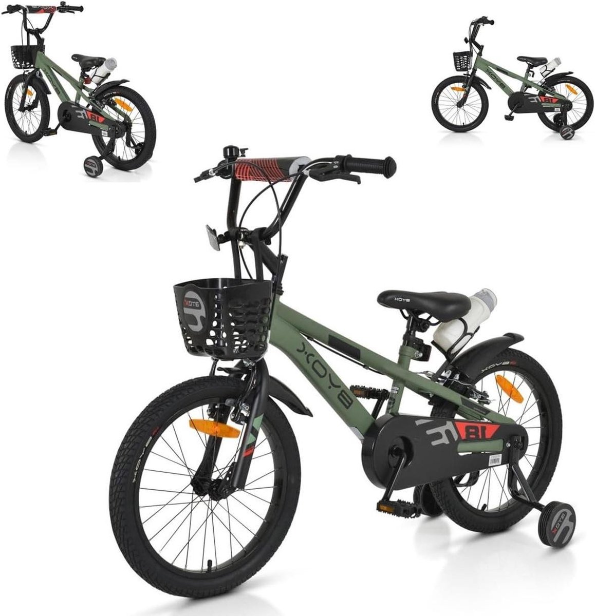 Kinderfiets Loopfiets Leren Fietsen Inclusief Mand en Fleshouder 18 Inch Groen