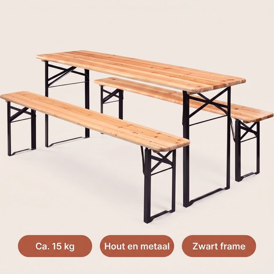 Cheqo® Biertafelset 3-Delig - Picknickset - Picknicktafel met Banken - Biertafel met 2 Banken - Bierbank Set - Campingtafel met Banken - Campingset - Klaptafel met Banken - Inklapbaar - Opvouwbaar - Houten Tuintafel - Tuinset - Vouwtafel — afbeelding 2
