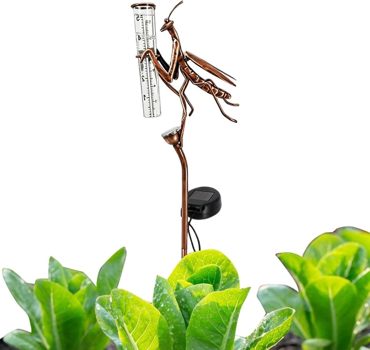 Regenmeter Tuindecoratie - Watermeter Neerslagmeter - Tuinonderhoud Weersvoorspelling - Zonne-energie LED Verlichting - 335 cm - Groen