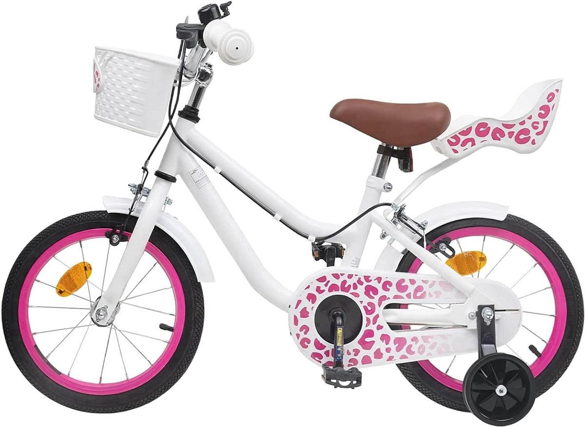Kinderfiets Met Zijwieltjes Loopfiets Kinderen Leren Fietsen Verstelbare Handvatten 14 Inch Wit