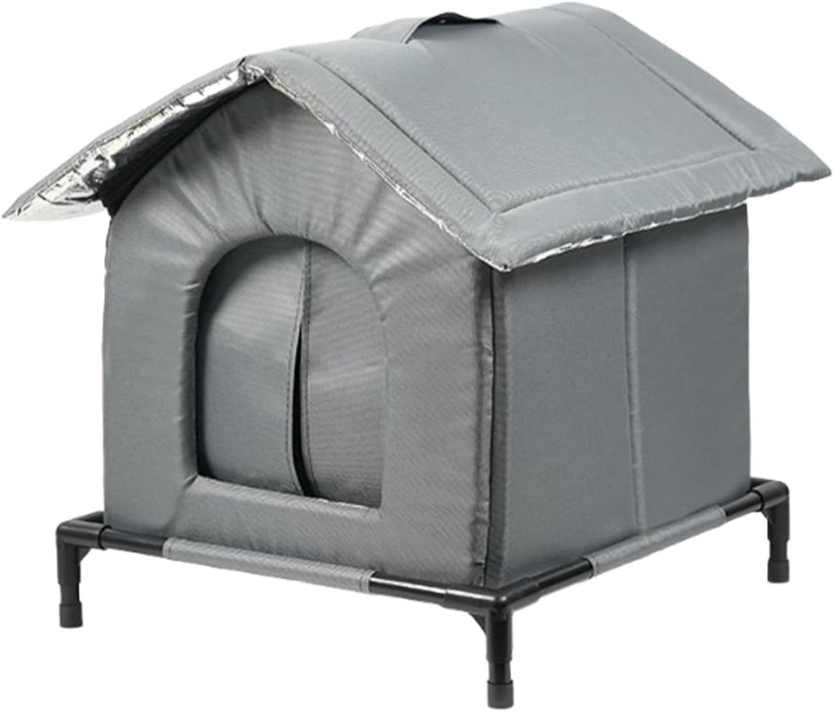 Kattenhuis Buiten - Dierenverblijf - Beschutting Koude Dagen - Waterdicht Geïsoleerd - 42 x 42 x 42 cm - Grijs