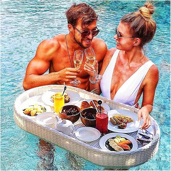 Drijvende Lade - Pool Bar - Drankjes Serveren - Waterbestendig Aluminium - 100x50x20CM - Wit — afbeelding 2