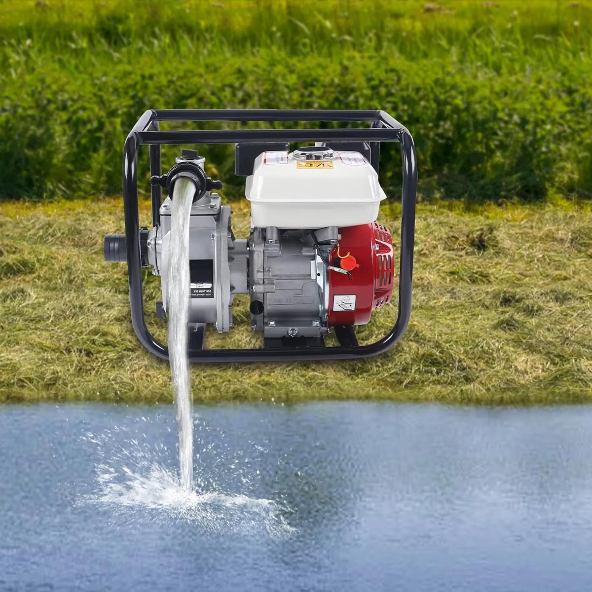 Benzine Waterpomp - Viertakt Motorpomp - Water Verplaatsen - 65 pk Krachtige Motor - 3600 omw/min - Grijs