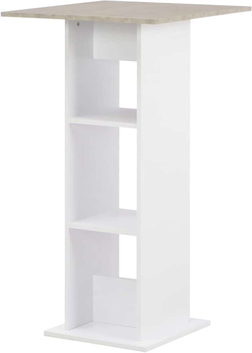 Bartafel Wit - Eettafel Pubtafel - Woonruimte Decoreren - Met Opbergvakken - 60x60x110 cm - Betonlook