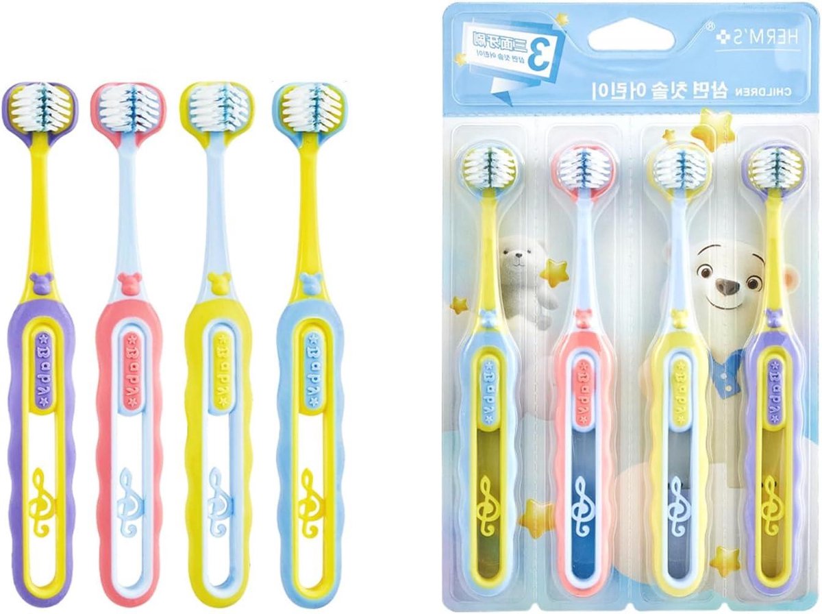 Driezijdige Tandenborstel - Kinder Tandenborstel - Efficiënt Poetsen - Reinigt Drie Zijden - 3 Stuks - Blauw