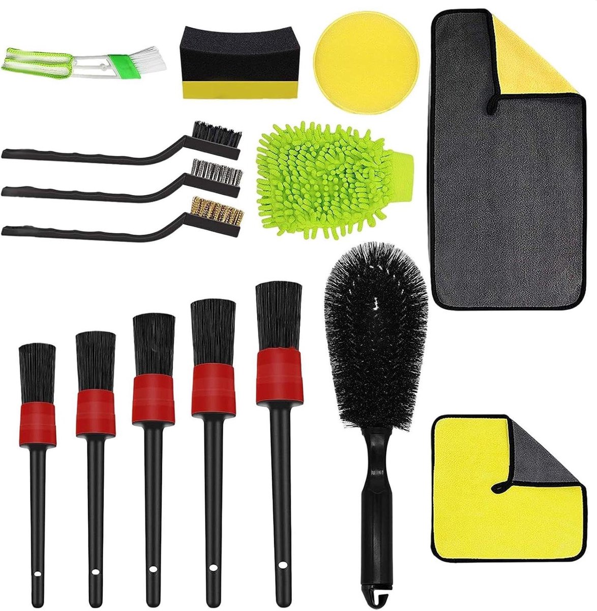 Auto Detail Set - Reinigingsborstels Auto - Auto Onderhoud - 15 Delige Kit - 31 x 24 x 10 cm