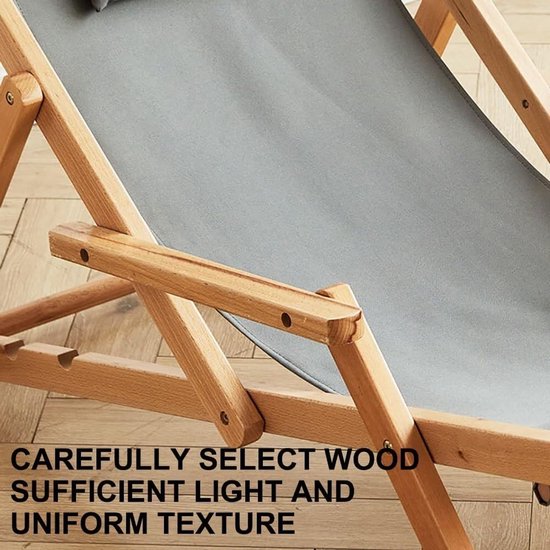 Houten Strandstoel - Opvouwbare Ligstoel - Ontspannen in de Zon - 4 Verstelbare Posities - 54x104x81.5CM - Blauw — afbeelding 2