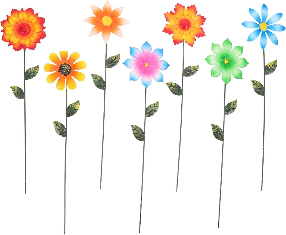 Metalen Bloemen Tuinstekers - Bloemornamenten Ijzeren Bloem Decoratie - Tuin Decoreren - Weerbestendig Duurzaam - 7 Stuks 41cm - Meerkleurig