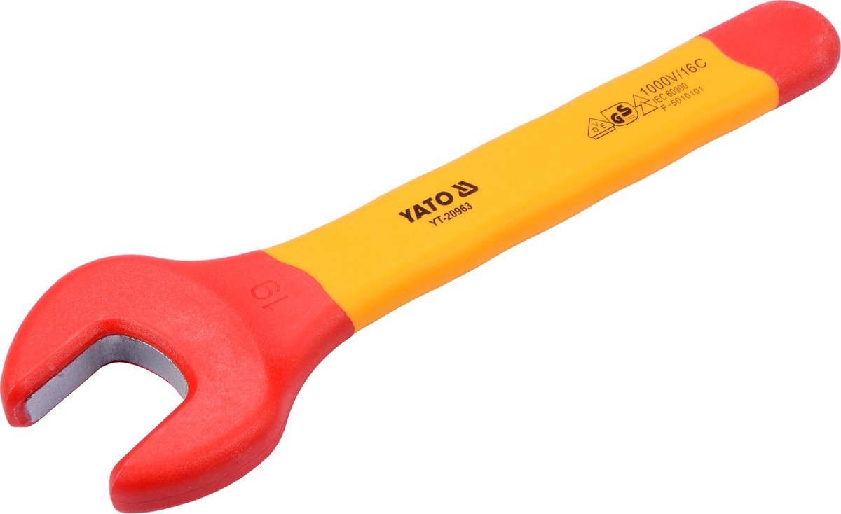 YATO VDE Geïsoleerde Steeksleutel 19 mm - 1000V Geïsoleerd Gereedschap - Lengte 175 mm - Chroom-Vanadium Staal - Elektriciens Steeksleutel voor Werkzaamheden Onder Spanning (YT-20963)
