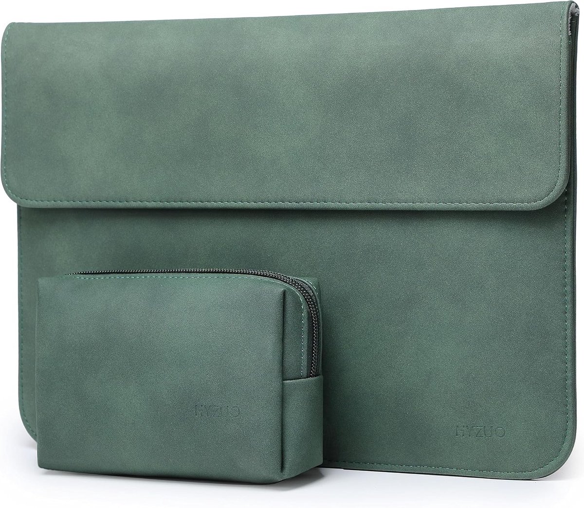 Leren Laptop Sleeve 13 Inch voor MacBook Air en Pro, iPad Pro/Air, Surface Pro, met Klein Vak, Donkergroen