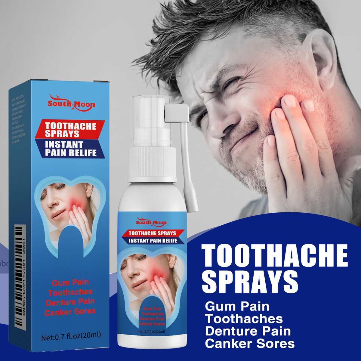 South Moon Mondverzorgingsspray - Verlichting van tandpijn, kalmeert het tandvlees, verfrist adem, bevordert tandvleesherstel, mondverzorging spray
