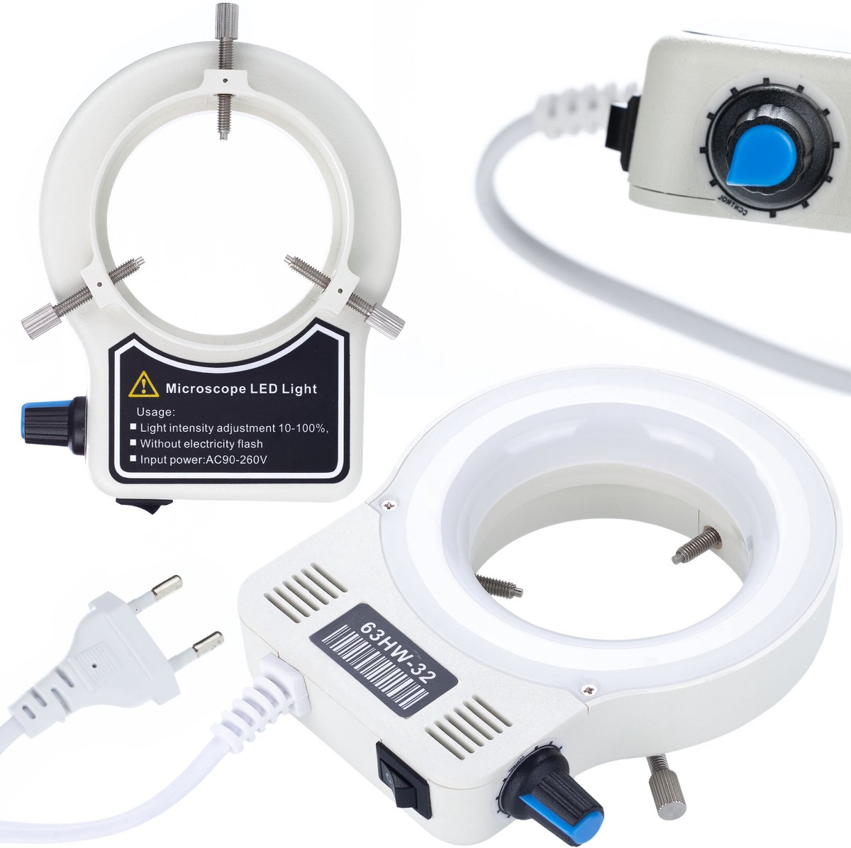 Rosfix Regelbare Microscoopverlichting - 32 LED, Dimmer - Ring Ø60–95mm, Ingebouwde Voeding