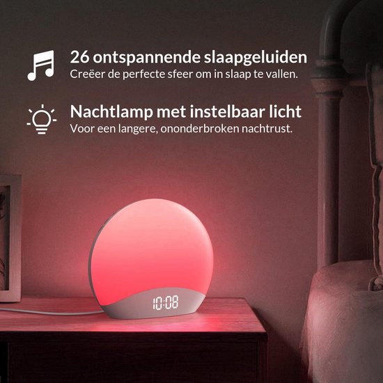Nexeli NX-WUL-40 Wake-up Light - Wekker met Zonsopgangsimulatie - 26 Slaapgeluiden - 8 Kleuren Nachtlamp - Dimbaar - Snoozefunctie van Nexeli Nx — afbeelding 3