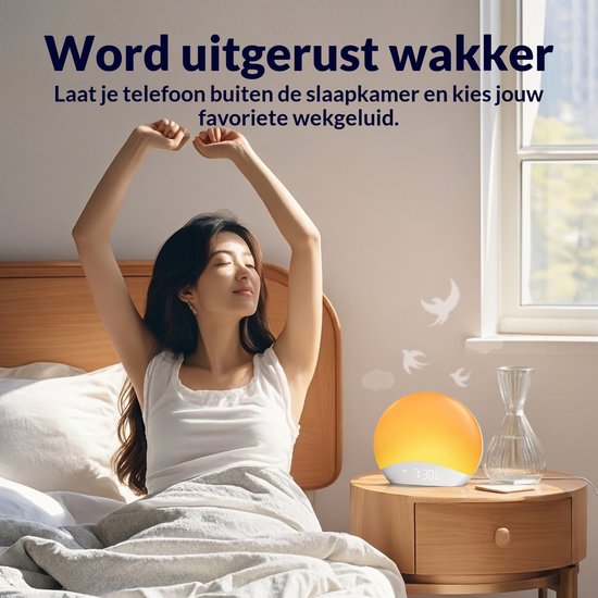 Nexeli NX-WUL-40 Wake-up Light - Wekker met Zonsopgangsimulatie - 26 Slaapgeluiden - 8 Kleuren Nachtlamp - Dimbaar - Snoozefunctie van Nexeli Nx — afbeelding 2